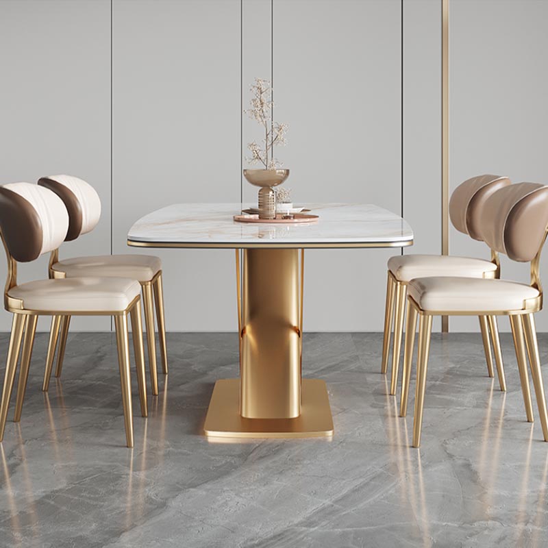 Traditional Luxury Stone Dining Table Gold Pedestal Casual Dining Table Clearhalo 'Dining Tables & Seating' 'Dining Tables' 'dining_table' 'furn' 'furn_dining_table' 'Furniture' 'furniture_dining_table' 'Kitchen & Dining Furniture' 5085943