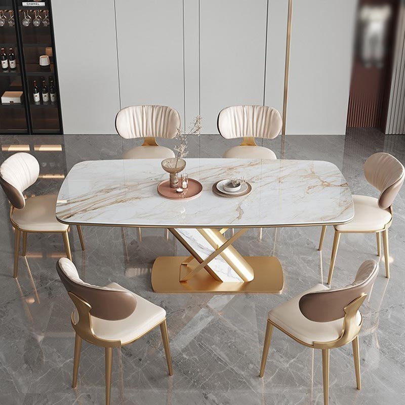 Traditional Luxury Stone Dining Table Gold Pedestal Casual Dining Table Clearhalo 'Dining Tables & Seating' 'Dining Tables' 'dining_table' 'furn' 'furn_dining_table' 'Furniture' 'furniture_dining_table' 'Kitchen & Dining Furniture' 5085944