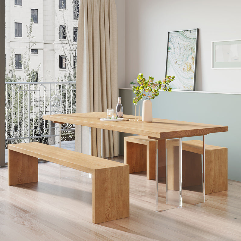 Modern Solid Wood Dinette Table Acrylic Base Dining Table for Living Room 63"L x 27.6"W x 29.5"H Without Chairs Clearhalo 'Dining Tables & Seating' 'Dining Tables' 'dining_table' 'furn' 'furn_dining_table' 'Furniture' 'furniture_dining_table' 'Kitchen & Dining Furniture' 5085950