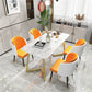Modern Rectangle Dining Site Table Steel Double Pedestal Table with Stone Top Gold 55.1"L x 31.5"W x 29.5"H Without Chairs Clearhalo 'Dining Tables & Seating' 'Dining Tables' 'dining_table' 'furn' 'furn_dining_table' 'Furniture' 'furniture_dining_table' 'Kitchen & Dining Furniture' 5085973