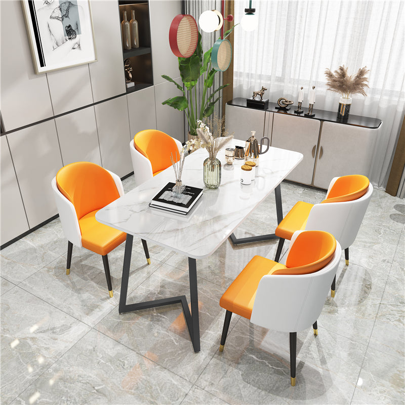 Modern Rectangle Dining Site Table Steel Double Pedestal Table with Stone Top Black 55.1"L x 31.5"W x 29.5"H Without Chairs Clearhalo 'Dining Tables & Seating' 'Dining Tables' 'dining_table' 'furn' 'furn_dining_table' 'Furniture' 'furniture_dining_table' 'Kitchen & Dining Furniture' 5085974