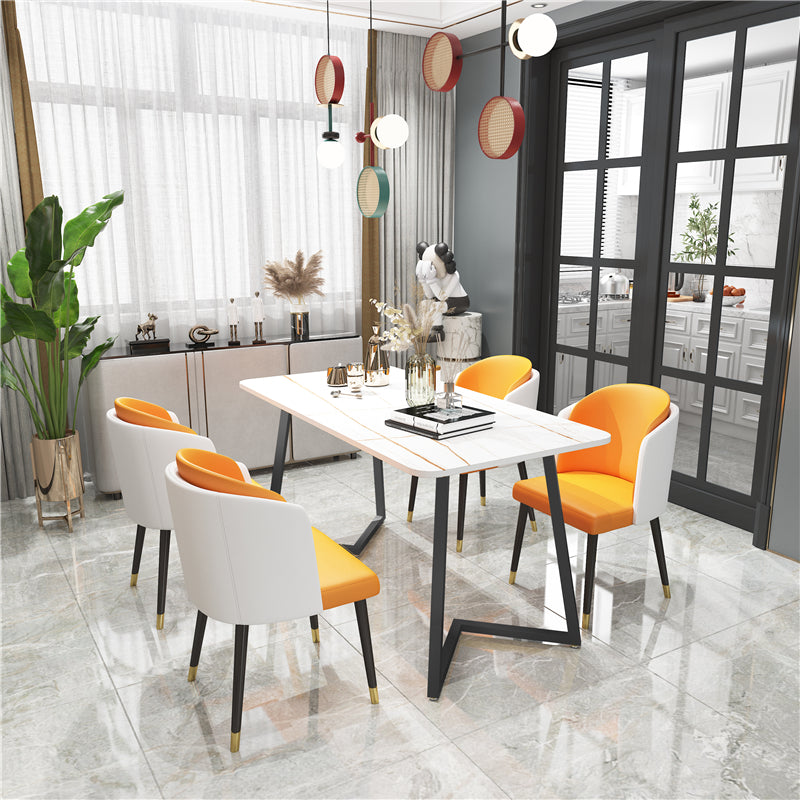 Modern Rectangle Dining Site Table Steel Double Pedestal Table with Stone Top Black 47.2"L x 23.6"W x 29.5"H Without Chairs Clearhalo 'Dining Tables & Seating' 'Dining Tables' 'dining_table' 'furn' 'furn_dining_table' 'Furniture' 'furniture_dining_table' 'Kitchen & Dining Furniture' 5085975