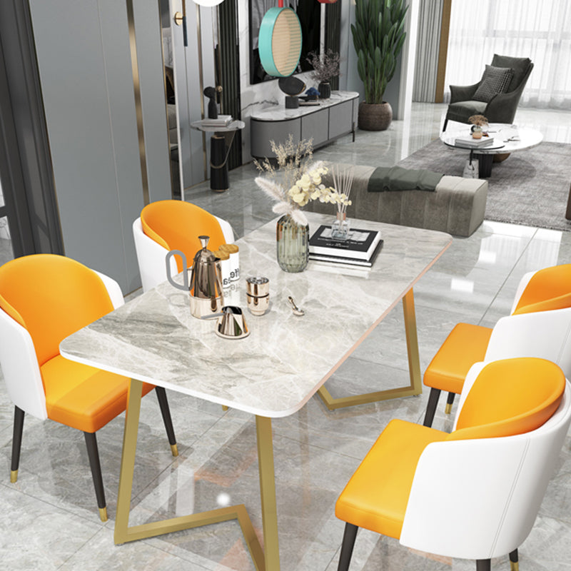 Modern Rectangle Dining Site Table Steel Double Pedestal Table with Stone Top Clearhalo 'Dining Tables & Seating' 'Dining Tables' 'dining_table' 'furn' 'furn_dining_table' 'Furniture' 'furniture_dining_table' 'Kitchen & Dining Furniture' 5085981