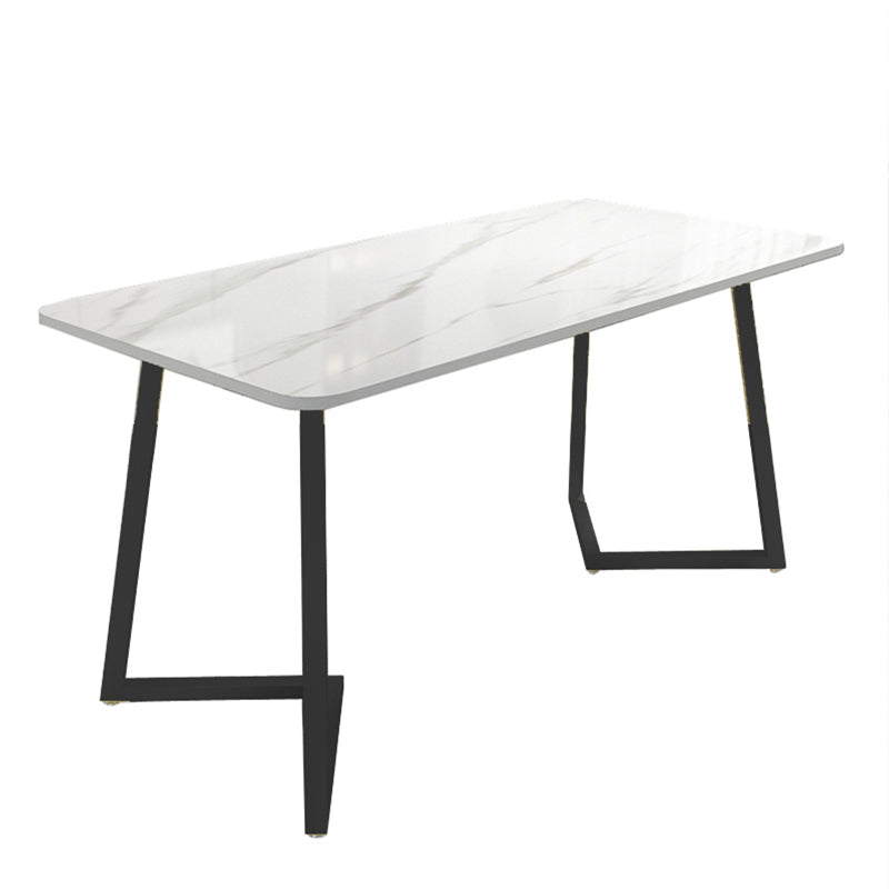 Modern Rectangle Dining Site Table Steel Double Pedestal Table with Stone Top Black Without Chairs Clearhalo 'Dining Tables & Seating' 'Dining Tables' 'dining_table' 'furn' 'furn_dining_table' 'Furniture' 'furniture_dining_table' 'Kitchen & Dining Furniture' 5085985