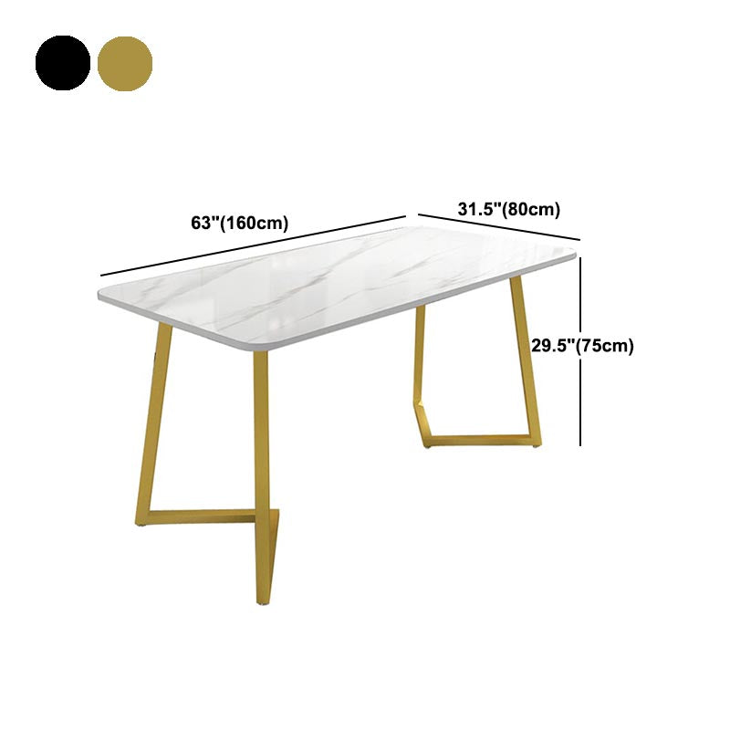 Modern Rectangle Dining Site Table Steel Double Pedestal Table with Stone Top Clearhalo 'Dining Tables & Seating' 'Dining Tables' 'dining_table' 'furn' 'furn_dining_table' 'Furniture' 'furniture_dining_table' 'Kitchen & Dining Furniture' 5085988