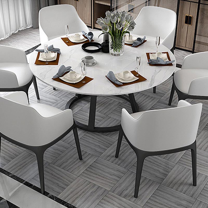 Round Marble Top Dining Table in White Traditional Luxury Dining Table Black 47.2"L x 47.2"W x 29.5"H Without Chairs Clearhalo 'Dining Tables & Seating' 'Dining Tables' 'dining_table' 'furn' 'furn_dining_table' 'Furniture' 'furniture_dining_table' 'Kitchen & Dining Furniture' 5085992