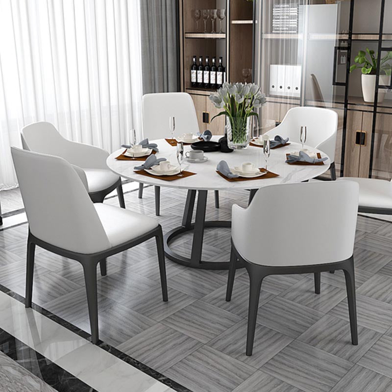 Round Marble Top Dining Table in White Traditional Luxury Dining Table Black 53.1"L x 53.1"W x 29.5"H Without Chairs Clearhalo 'Dining Tables & Seating' 'Dining Tables' 'dining_table' 'furn' 'furn_dining_table' 'Furniture' 'furniture_dining_table' 'Kitchen & Dining Furniture' 5085993
