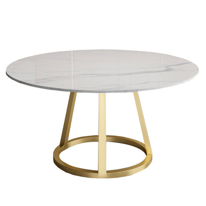 Round Marble Top Dining Table in White Traditional Luxury Dining Table Gold Without Chairs Clearhalo 'Dining Tables & Seating' 'Dining Tables' 'dining_table' 'furn' 'furn_dining_table' 'Furniture' 'furniture_dining_table' 'Kitchen & Dining Furniture' 5085994