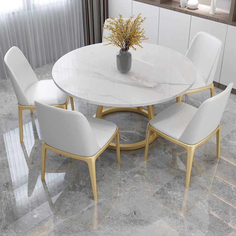 Round Marble Top Dining Table in White Traditional Luxury Dining Table Clearhalo 'Dining Tables & Seating' 'Dining Tables' 'dining_table' 'furn' 'furn_dining_table' 'Furniture' 'furniture_dining_table' 'Kitchen & Dining Furniture' 5086000