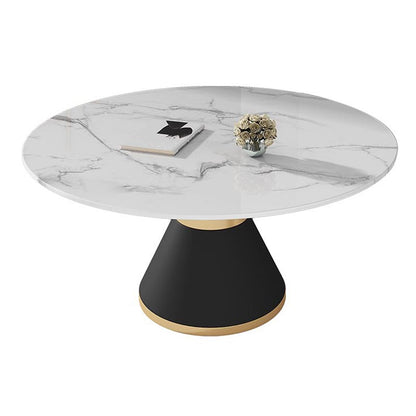 White Marble Top Dining Site Table Traditional Luxury Round Pedestal Table White Without Chairs Clearhalo 'Dining Tables & Seating' 'Dining Tables' 'dining_table' 'furn' 'furn_dining_table' 'Furniture' 'furniture_dining_table' 'Kitchen & Dining Furniture' 5086010