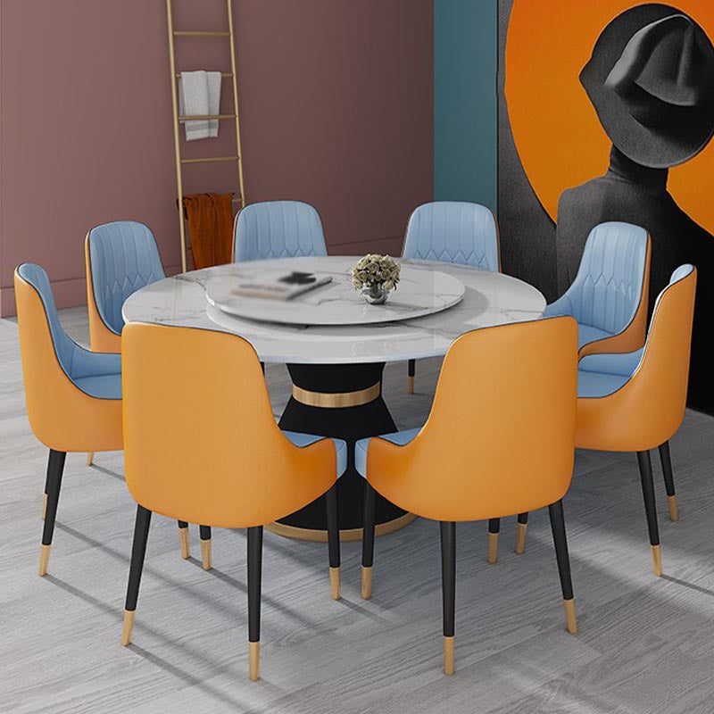 White Marble Top Dining Site Table Traditional Luxury Round Pedestal Table Clearhalo 'Dining Tables & Seating' 'Dining Tables' 'dining_table' 'furn' 'furn_dining_table' 'Furniture' 'furniture_dining_table' 'Kitchen & Dining Furniture' 5086014