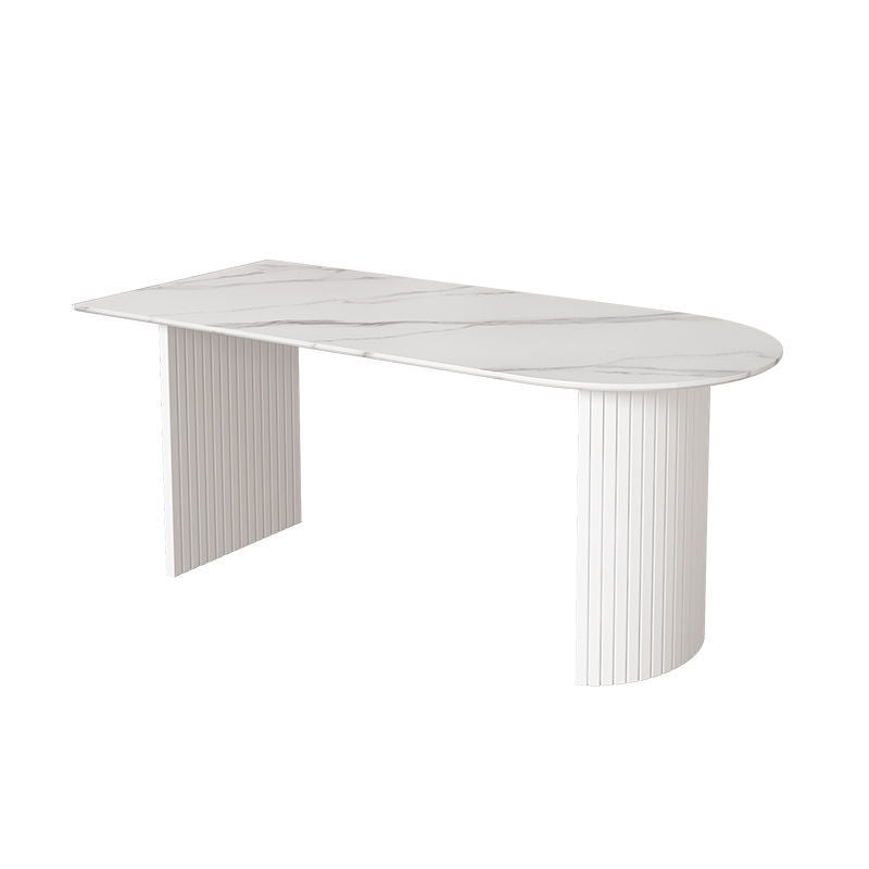 Contemporary White Stone Top Dinette Table White Base Dining Table for Living Room Gloss White Without Chairs Clearhalo 'Dining Tables & Seating' 'Dining Tables' 'dining_table' 'furn' 'furn_dining_table' 'Furniture' 'furniture_dining_table' 'Kitchen & Dining Furniture' 5086028