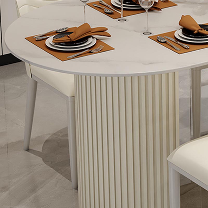 Contemporary Oval Dining Table Stone and Metal Double Pedestal Dining Table in White Clearhalo 'Dining Tables & Seating' 'Dining Tables' 'dining_table' 'furn' 'furn_dining_table' 'Furniture' 'furniture_dining_table' 'Kitchen & Dining Furniture' 5086043