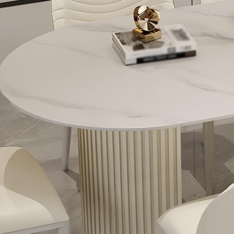 Contemporary Oval Dining Table Stone and Metal Double Pedestal Dining Table in White Clearhalo 'Dining Tables & Seating' 'Dining Tables' 'dining_table' 'furn' 'furn_dining_table' 'Furniture' 'furniture_dining_table' 'Kitchen & Dining Furniture' 5086044