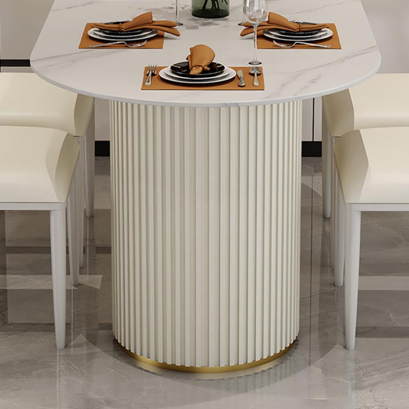 Contemporary Oval Dining Table Stone and Metal Double Pedestal Dining Table in White Clearhalo 'Dining Tables & Seating' 'Dining Tables' 'dining_table' 'furn' 'furn_dining_table' 'Furniture' 'furniture_dining_table' 'Kitchen & Dining Furniture' 5086045