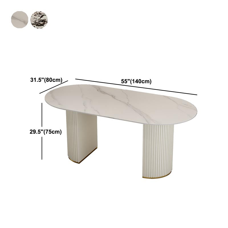 Contemporary Oval Dining Table Stone and Metal Double Pedestal Dining Table in White Clearhalo 'Dining Tables & Seating' 'Dining Tables' 'dining_table' 'furn' 'furn_dining_table' 'Furniture' 'furniture_dining_table' 'Kitchen & Dining Furniture' 5086050