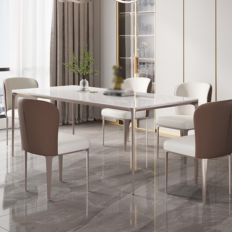 White and Purple Dining Table Modern Stone and Metal Dining Room Table 63"L x 31.5"W x 29.5"H Clearhalo 'Dining Tables & Seating' 'Dining Tables' 'dining_table' 'Furniture' 'furniture_dining_table' 'Kitchen & Dining Furniture' 5086055