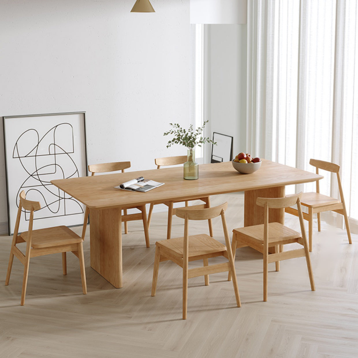 Modern Pine Wood Indoor Table for Restaurant Rectangle Dining Table with Double Pedestal 78.7"L x 31.5"W x 29.5"H Without Chairs Clearhalo 'Dining Tables & Seating' 'Dining Tables' 'dining_table' 'furn' 'furn_dining_table' 'Furniture' 'furniture_dining_table' 'Kitchen & Dining Furniture' 5086102
