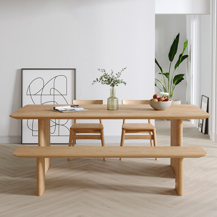 Modern Pine Wood Indoor Table for Restaurant Rectangle Dining Table with Double Pedestal 55.1"L x 27.6"W x 29.5"H Without Chairs Clearhalo 'Dining Tables & Seating' 'Dining Tables' 'dining_table' 'furn' 'furn_dining_table' 'Furniture' 'furniture_dining_table' 'Kitchen & Dining Furniture' 5086103