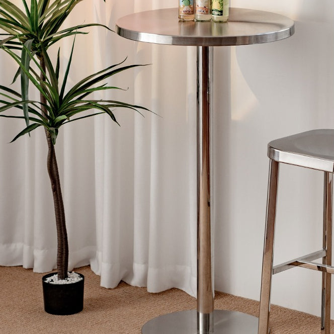 Metal Industrial Round Dining Table Steel Top Table with Pedestal Base Clearhalo 'Dining Tables & Seating' 'Dining Tables' 'dining_table' 'furn' 'furn_dining_table' 'Furniture' 'furniture_dining_table' 'Kitchen & Dining Furniture' 5086140