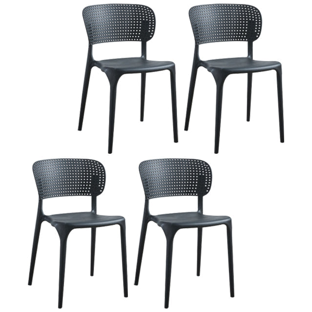 Glam Style Open Back Chair Plastic Stackable Dining Side Chair for Indoor Black 4 Piece Set Clearhalo 'Dining Chairs' 'Dining Tables & Seating' 'dining_chair' 'furn' 'furn_dining_chair' 'Furniture' 'furniture_dining_chair' 'Kitchen & Dining Furniture' 5086189