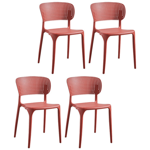 Glam Style Open Back Chair Plastic Stackable Dining Side Chair for Indoor Red 4 Piece Set Clearhalo 'Dining Chairs' 'Dining Tables & Seating' 'dining_chair' 'furn' 'furn_dining_chair' 'Furniture' 'furniture_dining_chair' 'Kitchen & Dining Furniture' 5086194