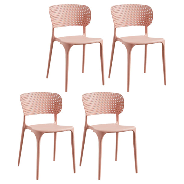 Glam Style Open Back Chair Plastic Stackable Dining Side Chair for Indoor Pink 4 Piece Set Clearhalo 'Dining Chairs' 'Dining Tables & Seating' 'dining_chair' 'furn' 'furn_dining_chair' 'Furniture' 'furniture_dining_chair' 'Kitchen & Dining Furniture' 5086196