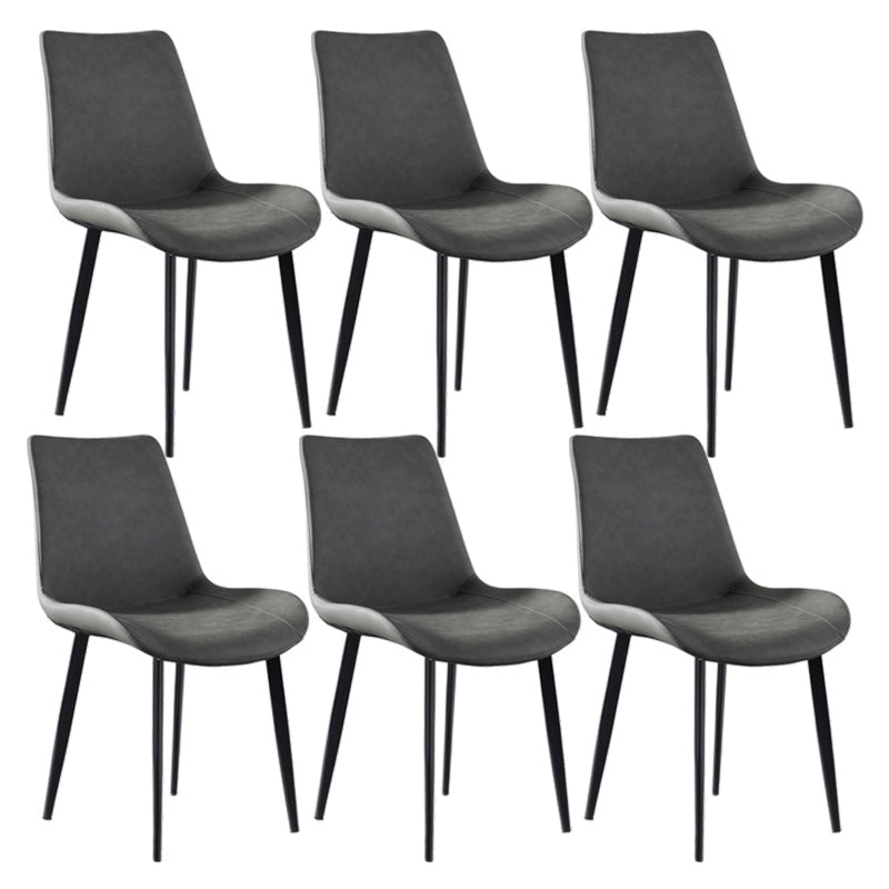 Metal Industrial Dining Chair with Black Legs Metallic Finish Solid Back Side Chair Grey 6 Piece Set Clearhalo 'Dining Chairs' 'Dining Tables & Seating' 'dining_chair' 'furn' 'furn_dining_chair' 'Furniture' 'furniture_dining_chair' 'Kitchen & Dining Furniture' 5086326