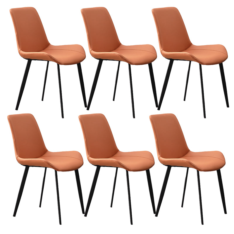 Metal Industrial Dining Chair with Black Legs Metallic Finish Solid Back Side Chair Orange 6 Piece Set Clearhalo 'Dining Chairs' 'Dining Tables & Seating' 'dining_chair' 'furn' 'furn_dining_chair' 'Furniture' 'furniture_dining_chair' 'Kitchen & Dining Furniture' 5086355