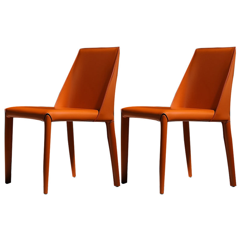 Faux Leather Indoor Upholstered Dining Chair Matte Finish Solid Back Side Chair Orange 2 Piece Set Clearhalo 'Dining Chairs' 'Dining Tables & Seating' 'dining_chair' 'furn' 'furn_dining_chair' 'Furniture' 'furniture_dining_chair' 'Kitchen & Dining Furniture' 5086371