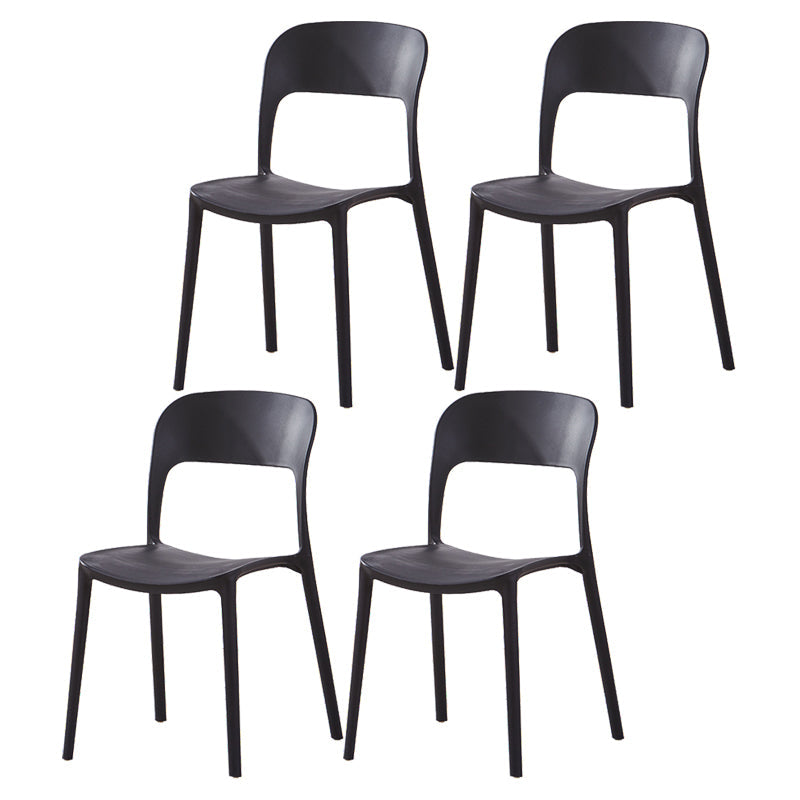 Glam Style Open Back Chair Plastic Stackable Dining Chair for Indoor Black 4 Piece Set Clearhalo 'Dining Chairs' 'Dining Tables & Seating' 'dining_chair' 'furn' 'furn_dining_chair' 'Furniture' 'furniture_dining_chair' 'Kitchen & Dining Furniture' 5086455