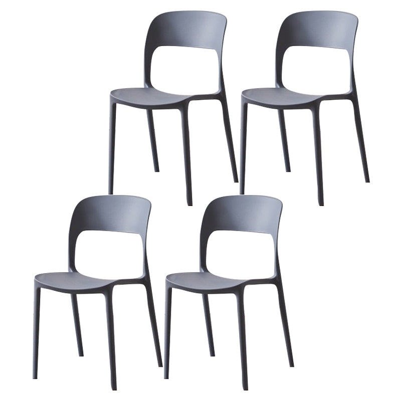 Glam Style Open Back Chair Plastic Stackable Dining Chair for Indoor Grey 4 Piece Set Clearhalo 'Dining Chairs' 'Dining Tables & Seating' 'dining_chair' 'furn' 'furn_dining_chair' 'Furniture' 'furniture_dining_chair' 'Kitchen & Dining Furniture' 5086456