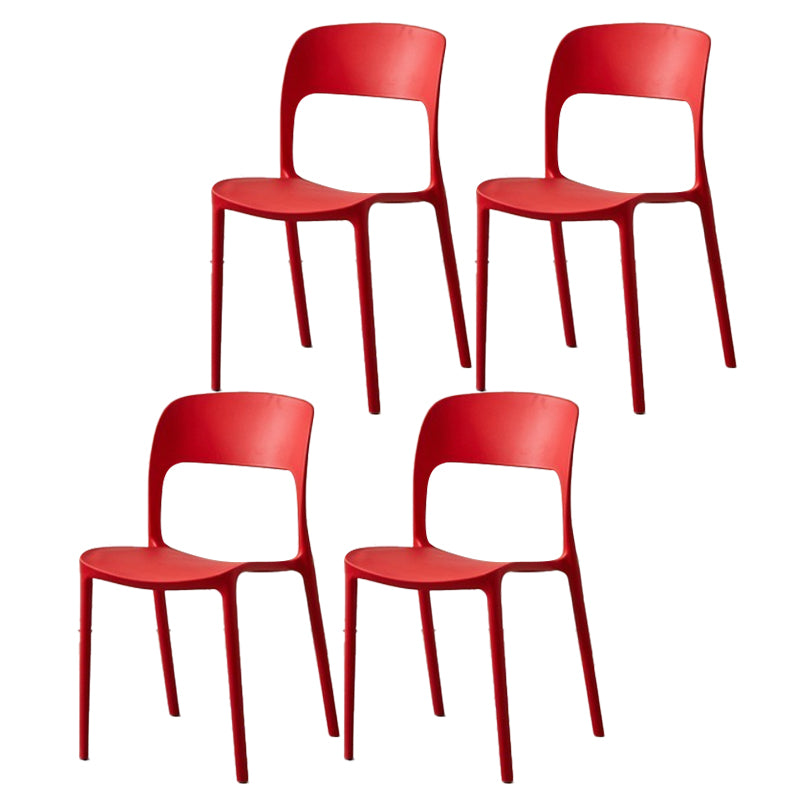 Glam Style Open Back Chair Plastic Stackable Dining Chair for Indoor Red 4 Piece Set Clearhalo 'Dining Chairs' 'Dining Tables & Seating' 'dining_chair' 'furn' 'furn_dining_chair' 'Furniture' 'furniture_dining_chair' 'Kitchen & Dining Furniture' 5086460