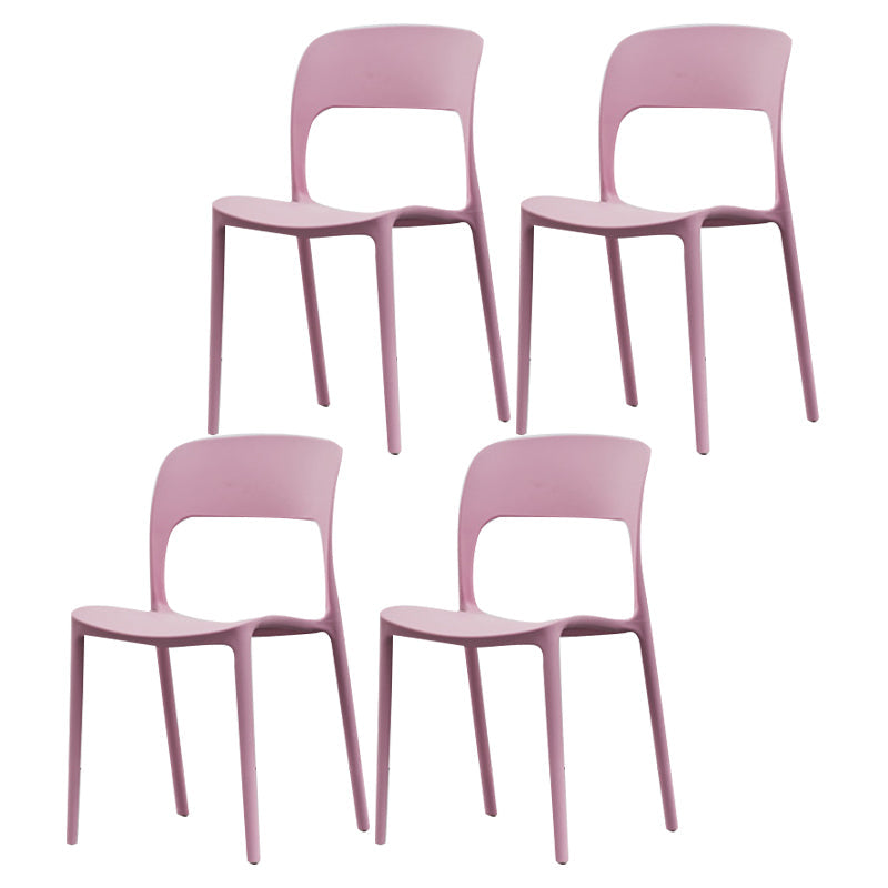 Glam Style Open Back Chair Plastic Stackable Dining Chair for Indoor Pink 4 Piece Set Clearhalo 'Dining Chairs' 'Dining Tables & Seating' 'dining_chair' 'furn' 'furn_dining_chair' 'Furniture' 'furniture_dining_chair' 'Kitchen & Dining Furniture' 5086463