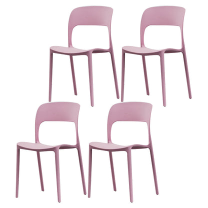 Glam Style Open Back Chair Plastic Stackable Dining Chair for Indoor Pink 4 Piece Set Clearhalo 'Dining Chairs' 'Dining Tables & Seating' 'dining_chair' 'furn' 'furn_dining_chair' 'Furniture' 'furniture_dining_chair' 'Kitchen & Dining Furniture' 5086463
