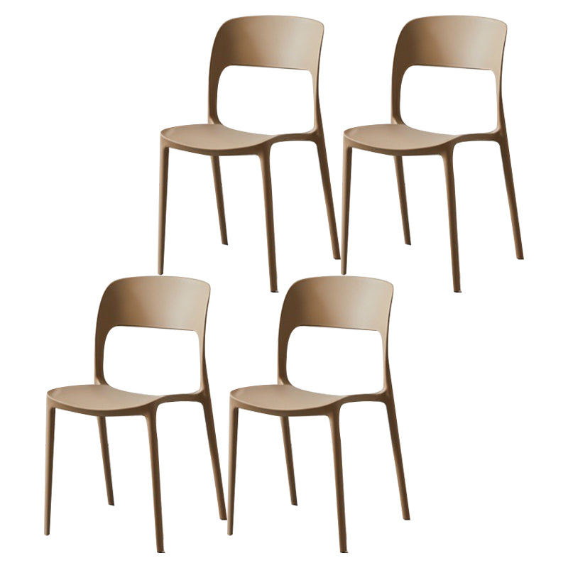 Glam Style Open Back Chair Plastic Stackable Dining Chair for Indoor Brown 4 Piece Set Clearhalo 'Dining Chairs' 'Dining Tables & Seating' 'dining_chair' 'furn' 'furn_dining_chair' 'Furniture' 'furniture_dining_chair' 'Kitchen & Dining Furniture' 5086469