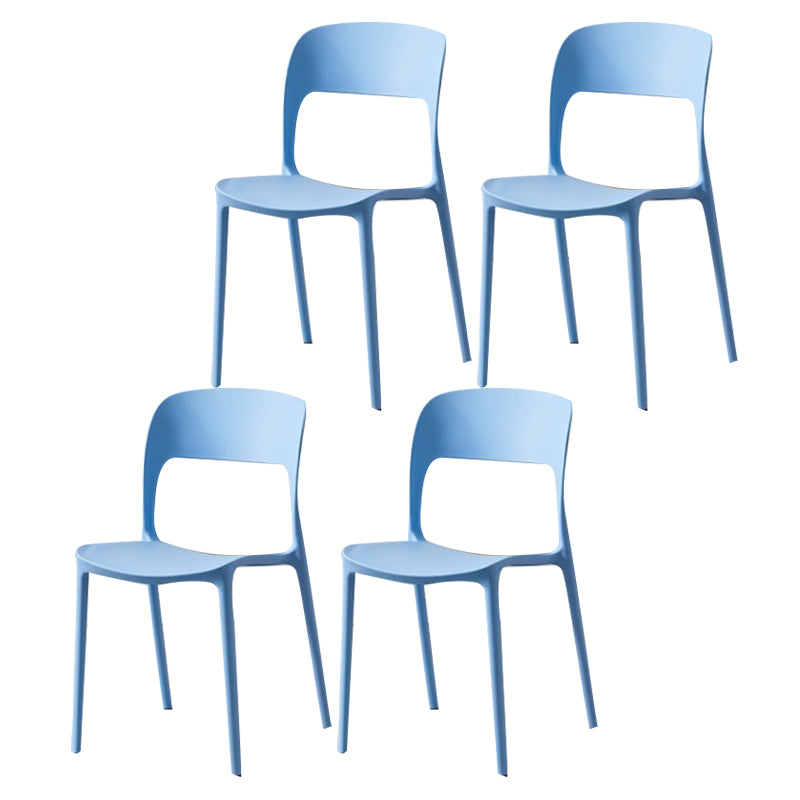 Glam Style Open Back Chair Plastic Stackable Dining Chair for Indoor Blue 4 Piece Set Clearhalo 'Dining Chairs' 'Dining Tables & Seating' 'dining_chair' 'furn' 'furn_dining_chair' 'Furniture' 'furniture_dining_chair' 'Kitchen & Dining Furniture' 5086470