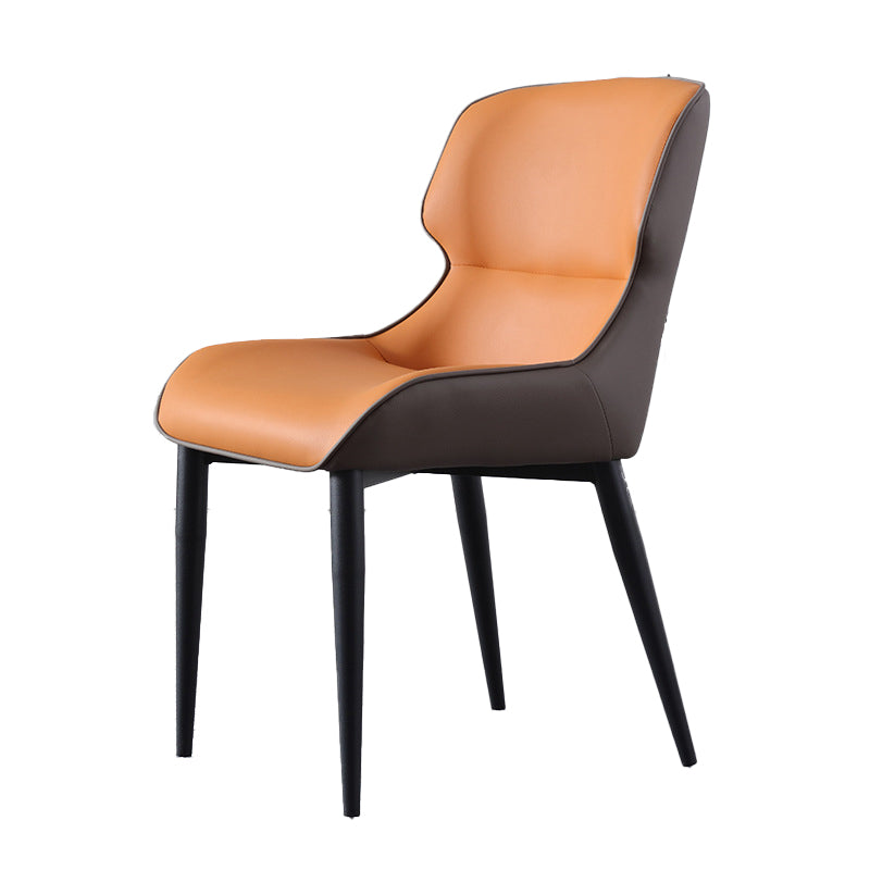 Contemporary Home Faux Leather Side Chair Metallic Finish Wingback Dining Chair Orange 1 Piece Clearhalo 'Dining Chairs' 'Dining Tables & Seating' 'dining_chair' 'furn' 'furn_dining_chair' 'Furniture' 'furniture_dining_chair' 'Kitchen & Dining Furniture' 5086484