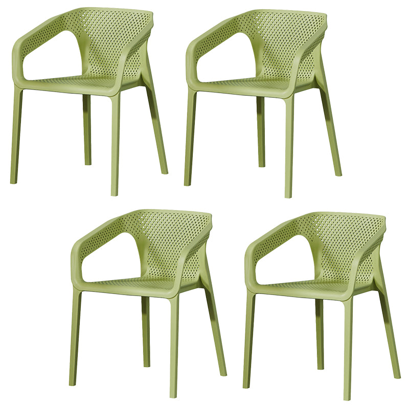 Plastic Slat Back Arm Chair Glam Style Stackable Dining Chair for Indoor Green 4 Piece Set Clearhalo 'Dining Chairs' 'Dining Tables & Seating' 'dining_chair' 'furn' 'furn_dining_chair' 'Furniture' 'furniture_dining_chair' 'Kitchen & Dining Furniture' 5086498
