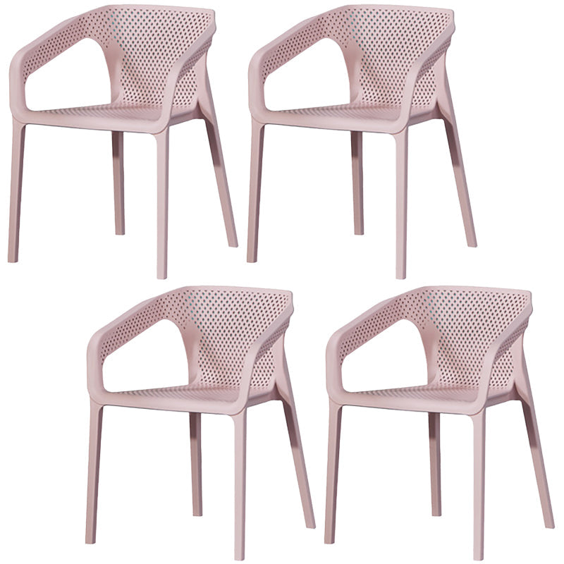 Plastic Slat Back Arm Chair Glam Style Stackable Dining Chair for Indoor Pink 4 Piece Set Clearhalo 'Dining Chairs' 'Dining Tables & Seating' 'dining_chair' 'furn' 'furn_dining_chair' 'Furniture' 'furniture_dining_chair' 'Kitchen & Dining Furniture' 5086499