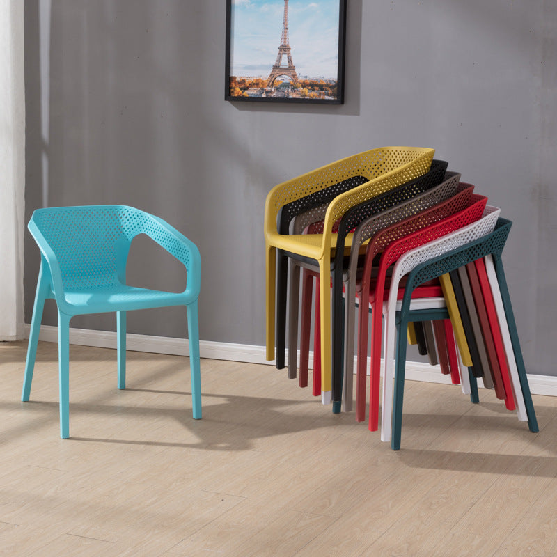 Plastic Slat Back Arm Chair Glam Style Stackable Dining Chair for Indoor Clearhalo 'Dining Chairs' 'Dining Tables & Seating' 'dining_chair' 'furn' 'furn_dining_chair' 'Furniture' 'furniture_dining_chair' 'Kitchen & Dining Furniture' 5086500