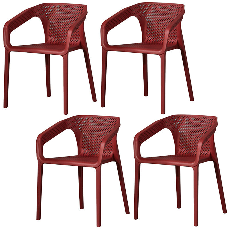 Plastic Slat Back Arm Chair Glam Style Stackable Dining Chair for Indoor Crimson 4 Piece Set Clearhalo 'Dining Chairs' 'Dining Tables & Seating' 'dining_chair' 'furn' 'furn_dining_chair' 'Furniture' 'furniture_dining_chair' 'Kitchen & Dining Furniture' 5086504