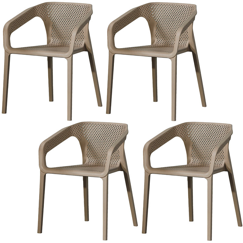 Plastic Slat Back Arm Chair Glam Style Stackable Dining Chair for Indoor Dark Gray 4 Piece Set Clearhalo 'Dining Chairs' 'Dining Tables & Seating' 'dining_chair' 'furn' 'furn_dining_chair' 'Furniture' 'furniture_dining_chair' 'Kitchen & Dining Furniture' 5086507