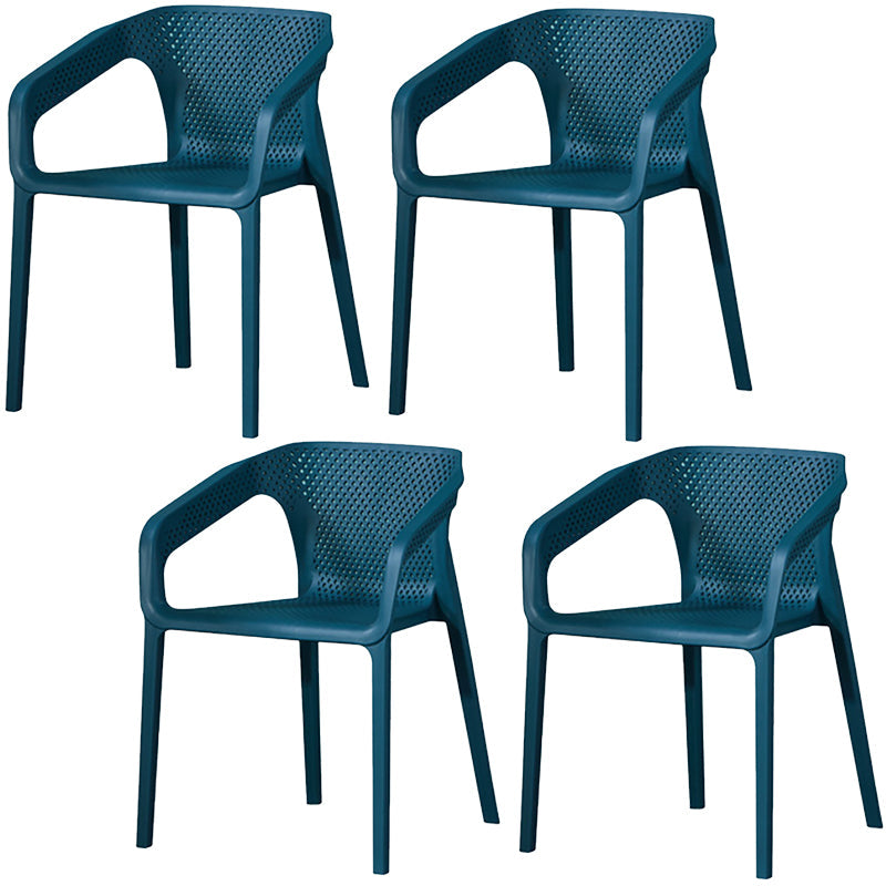 Plastic Slat Back Arm Chair Glam Style Stackable Dining Chair for Indoor Dark Blue 4 Piece Set Clearhalo 'Dining Chairs' 'Dining Tables & Seating' 'dining_chair' 'furn' 'furn_dining_chair' 'Furniture' 'furniture_dining_chair' 'Kitchen & Dining Furniture' 5086509