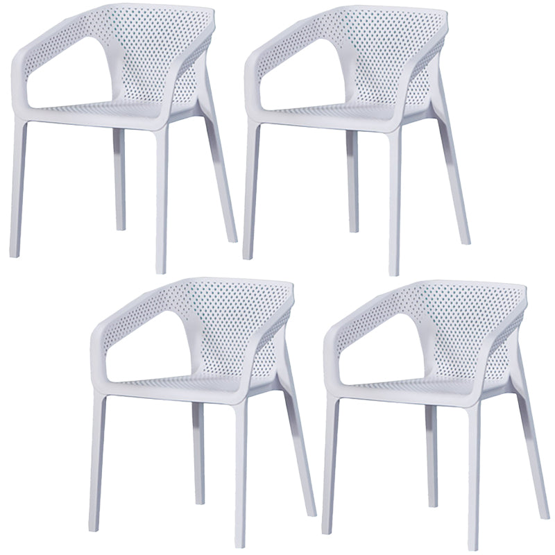Plastic Slat Back Arm Chair Glam Style Stackable Dining Chair for Indoor White 4 Piece Set Clearhalo 'Dining Chairs' 'Dining Tables & Seating' 'dining_chair' 'furn' 'furn_dining_chair' 'Furniture' 'furniture_dining_chair' 'Kitchen & Dining Furniture' 5086512