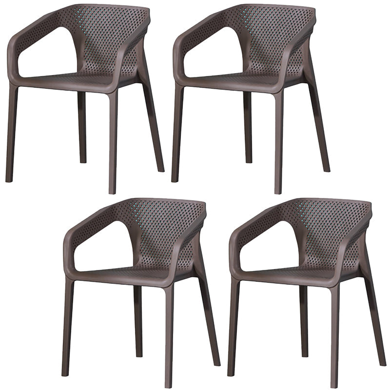 Plastic Slat Back Arm Chair Glam Style Stackable Dining Chair for Indoor Grey 4 Piece Set Clearhalo 'Dining Chairs' 'Dining Tables & Seating' 'dining_chair' 'furn' 'furn_dining_chair' 'Furniture' 'furniture_dining_chair' 'Kitchen & Dining Furniture' 5086513