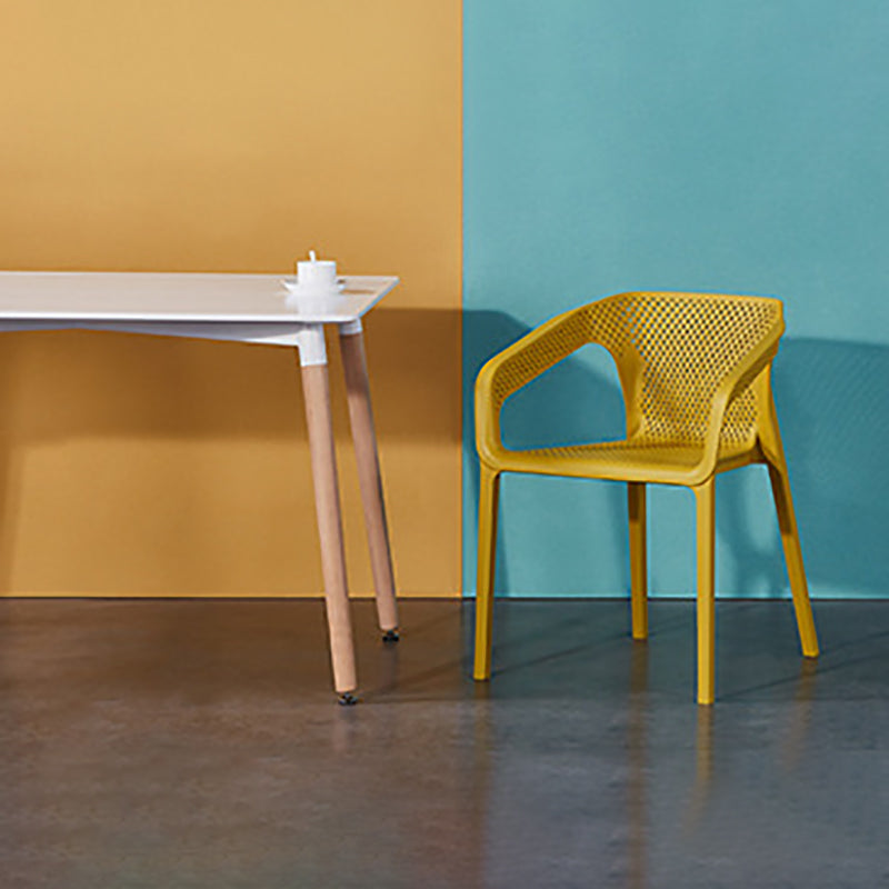 Plastic Slat Back Arm Chair Glam Style Stackable Dining Chair for Indoor Clearhalo 'Dining Chairs' 'Dining Tables & Seating' 'dining_chair' 'furn' 'furn_dining_chair' 'Furniture' 'furniture_dining_chair' 'Kitchen & Dining Furniture' 5086514