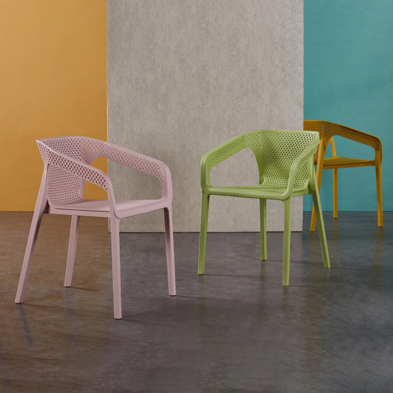 Plastic Slat Back Arm Chair Glam Style Stackable Dining Chair for Indoor Clearhalo 'Dining Chairs' 'Dining Tables & Seating' 'dining_chair' 'furn' 'furn_dining_chair' 'Furniture' 'furniture_dining_chair' 'Kitchen & Dining Furniture' 5086515