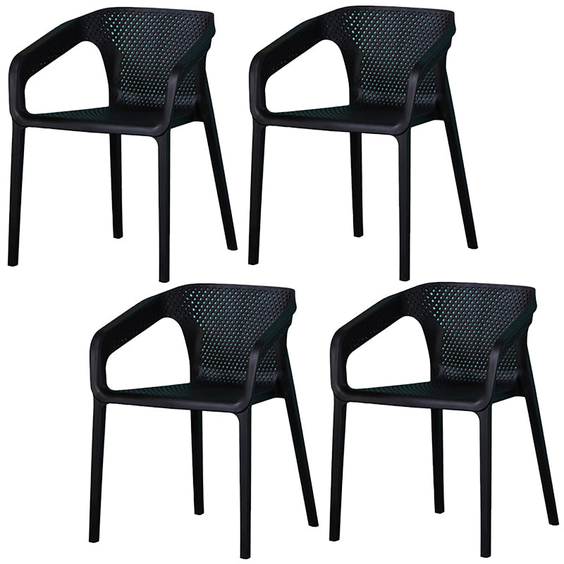 Plastic Slat Back Arm Chair Glam Style Stackable Dining Chair for Indoor Black 4 Piece Set Clearhalo 'Dining Chairs' 'Dining Tables & Seating' 'dining_chair' 'furn' 'furn_dining_chair' 'Furniture' 'furniture_dining_chair' 'Kitchen & Dining Furniture' 5086519