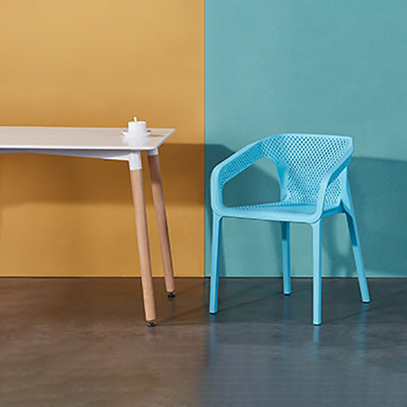 Plastic Slat Back Arm Chair Glam Style Stackable Dining Chair for Indoor Clearhalo 'Dining Chairs' 'Dining Tables & Seating' 'dining_chair' 'furn' 'furn_dining_chair' 'Furniture' 'furniture_dining_chair' 'Kitchen & Dining Furniture' 5086520